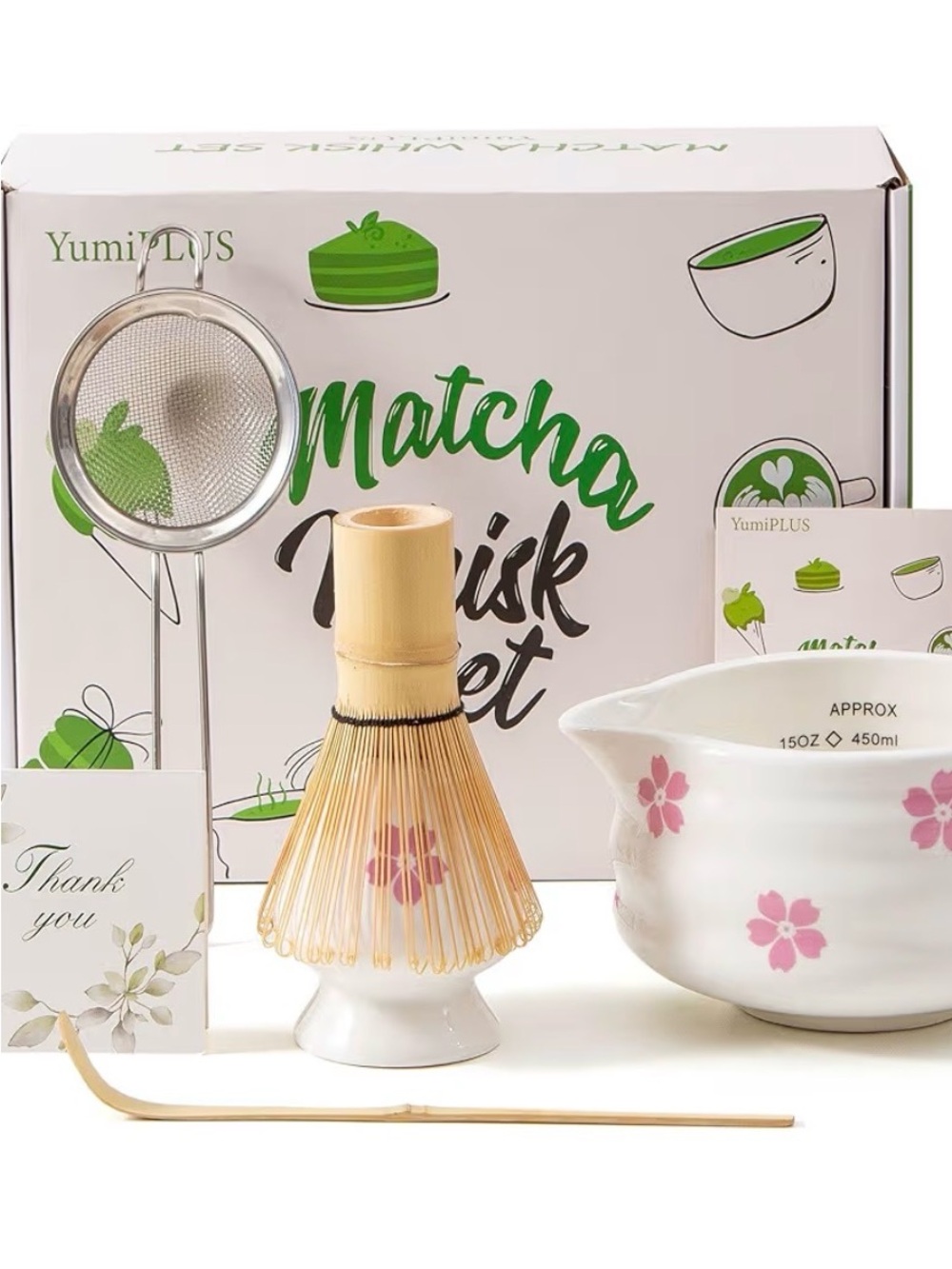 Matcha Whisk Set - Pink Cherry Blossom Ceramic Bowl